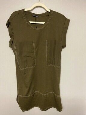 NWT Zara Olive Green Short Sleeve Pocket Tee Shirt Dress
